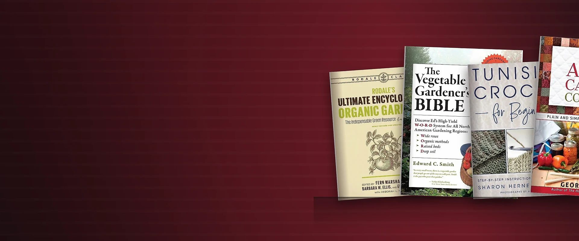 Cookbooks, garden books, crochet books